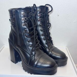 BCBG Black Lace-Up Platform Ankle Boots